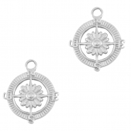Stainless Steel - Rostfrei Stahl Anh&auml;nger Kompass Blume Silver
