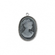 Stainless Steel - Rostfrei Stahl Anh&auml;nger Kamee Oval Silver-grey