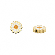 Stainless Steel - Rostfrei Stahl Perlen Daisy Gold-white