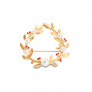 Broschen Kranz mit perlen Gold-white-red
