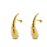 Ohrringe aus Stainless Steel - Rostfreiem Stahl Ohrstecker Tropfenform mit Strass Gold