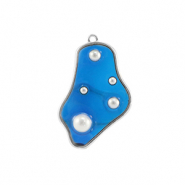 Resin Anhänger Irregular mit Perlen Silver-blue-white