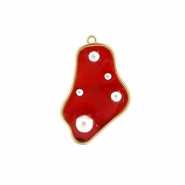 Resin Anhänger Irregular mit Perlen Gold-red-white