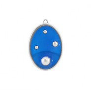Resin Anhänger Oval mit Perlen Silver-blue-white
