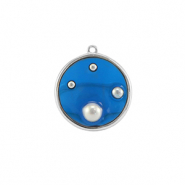 Resin Anhänger Rund mit Perlen Silver-blue-white
