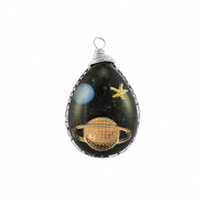 Resin Anhänger Oval Galaxie Silver-blue-gold-glitter