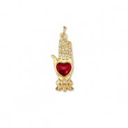 Brass TQ Metall Anh&auml;nger Hand mit Hertz Gold-red