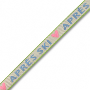 Schmuckband mit Text "Après ski" Off white-blue-light pink-green