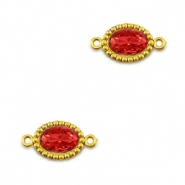 Stainless Steel - Rostfrei Stahl Zwischenst&uuml;cke Zirkonia Oval Gold-red