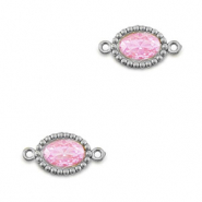 Stainless Steel - Rostfrei Stahl Zwischenst&uuml;cke Zirkonia Oval Silver-light pink