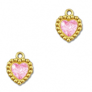 Stainless Steel - Rostfrei Stahl Anh&auml;nger Zirkonia Herz Gold-light pink