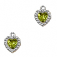 Stainless Steel - Rostfrei Stahl Anh&auml;nger Zirkonia Herz Silver-lime green
