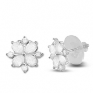 Brass TQ Metall Ohrringe / Ohrstecker Zirkonia Blume Silver