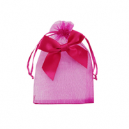 Schmuckbeutel Organza mit Schleife Fuchsia pink