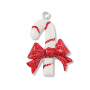 Resin Anh&auml;nger Zuckerstange mit Schleife White-red