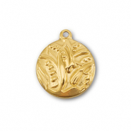 Stainless Steel - Rostfrei Stahl Anh&auml;nger Rund mit Pflanze Gold