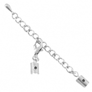 DQ Metall Verl&auml;ngerungsketten Set mit Karabinerverschluss und 3mm Klemmen Antik silber (nickelfrei)