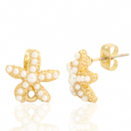 Metall Zubeh&ouml;r DQ Ohrstecker Perle Seestern mit &Ouml;se Gold (Nickelfrei)