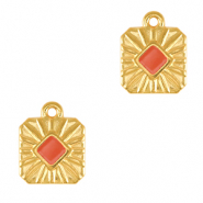 Metall Anh&auml;nger DQ Viereck Gold-coral red (nikkelvrij)