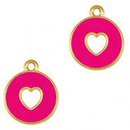 Metall Anh&auml;nger DQ Herz Gold-neon fuchsia pink (nikkelvrij)