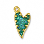 Metall Anh&auml;nger DQ Herz Glitter Turquoise-Gold (Nickelfrei)