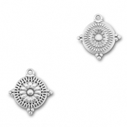 Metall Anh&auml;nger DQ Rund mit Blume Antik silber (Nickelfrei)
