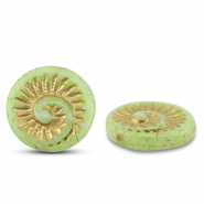 Böhmische Perlen Fossil Shell 18mm Olive green-gold
