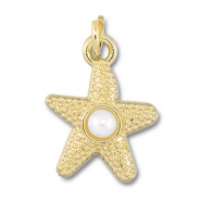 Brass TQ Metall Anh&auml;nger Seestern mit Perle Gold-white