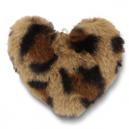 Statement-Anh&auml;nger Pompon Herz Leopard Light brown-brown-black