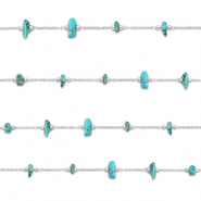 Stainless Steel - Rostfrei Stahl Schmuckzubeh&ouml;r Gliederkette Howlit Irregular Silver-turquoise