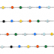 Stainless Steel - Rostfrei Stahl Schmuckzubeh&ouml;r Gliederkette Achat Rund Silver-multicolour