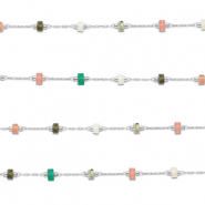 Stainless Steel - Rostfrei Stahl Schmuckzubeh&ouml;r Gliederkette Naturstein mischung Rondell Silver-multicolour