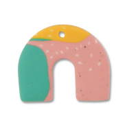 Polymer Anh&auml;nger Bogen Green-pink-ochre yellow