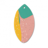 Polymer Anh&auml;nger Blatt Green-pink-ochre yellow