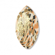 Polymer Anh&auml;nger Blatt Brown-pink-white-gold