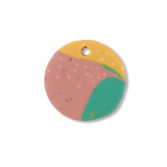 Polymer Anh&auml;nger Rund Green-pink-ochre yellow