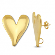 Stainless Steel - Rostfrei Stahl Schmuckzubeh&ouml;r Ohrringe / Ohrstecker Herz mit &Ouml;se Gold