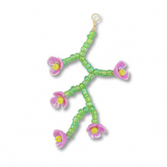 Anh&auml;nger Glasperlen Blume Transparent green-lilac AB-yellow