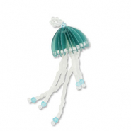 Anhänger Glasperlen Qualle Turquoise-white-transparent white lined