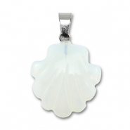 Naturstein Anh&auml;nger Glas Muschel Transparent white
