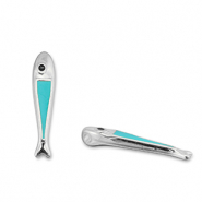 Metall Anh&auml;nger DQ Fisch Turquoise blue-Antik silber (Nickelfrei)