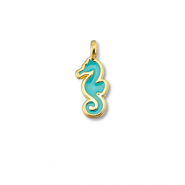 Metall Anh&auml;nger DQ Seepferdchen Turquoise blue-Gold (Nickelfrei)