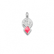 Metall Anh&auml;nger DQ Rhombus Coral red-Antik silber (Nickelfrei)
