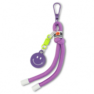 Schl&uuml;sselanh&auml;nger Smiley mit Kordel Purple-neon yellow-white