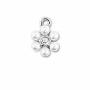 Brass TQ Metall Anh&auml;nger Blume mit Perlen Silver-white