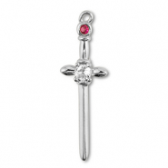 Brass TQ Metall Anh&auml;nger Schwert Silver-crystal-berry wine red