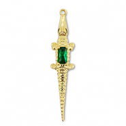Brass TQ Metall Anh&auml;nger Krokodil Gold-dark green