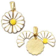 Medaillon Eco-brass&reg; (nachaltiges Messing) Blume / Blume Gold-white-yellow