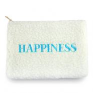 Teddy-Etui "HAPPINESS" Off white-light blue