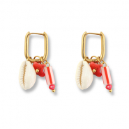 Ohrringe aus Stainless Steel - Rostfreiem Stahl Muschel Gold-red-white